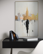 Cargar imagen en el visor de la galería, Cuadro Decorativo Abstracto Negro Arena 2-276 - Ciudad y Silueta Humana Arte Moderno y Minimalista en Negro y Dorado Oro
