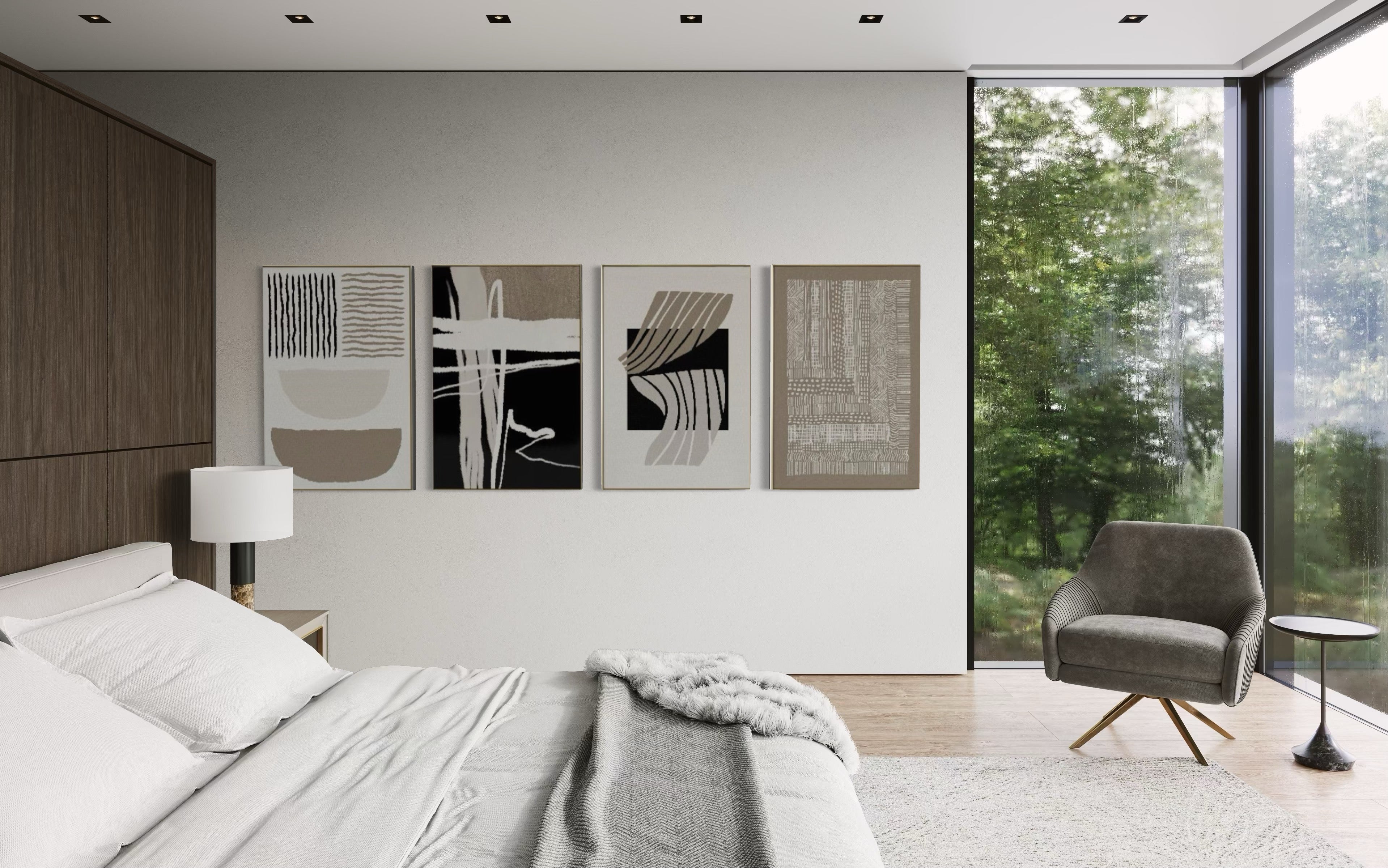 Set Cuadros Decorativos Abstracto Negro Arena 2 - 218 C - 4piezas Arte Moderno y Minimalista Estilo Boho Nordico Tonos Neutros