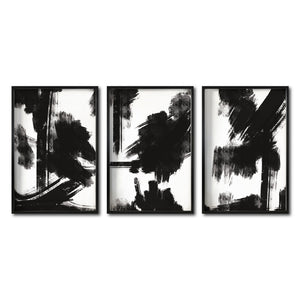 Set Cuadros Decorativos Abstracto Negro Arena 060 - Estilo Minimalista en Blanco y Negro-Para Sala