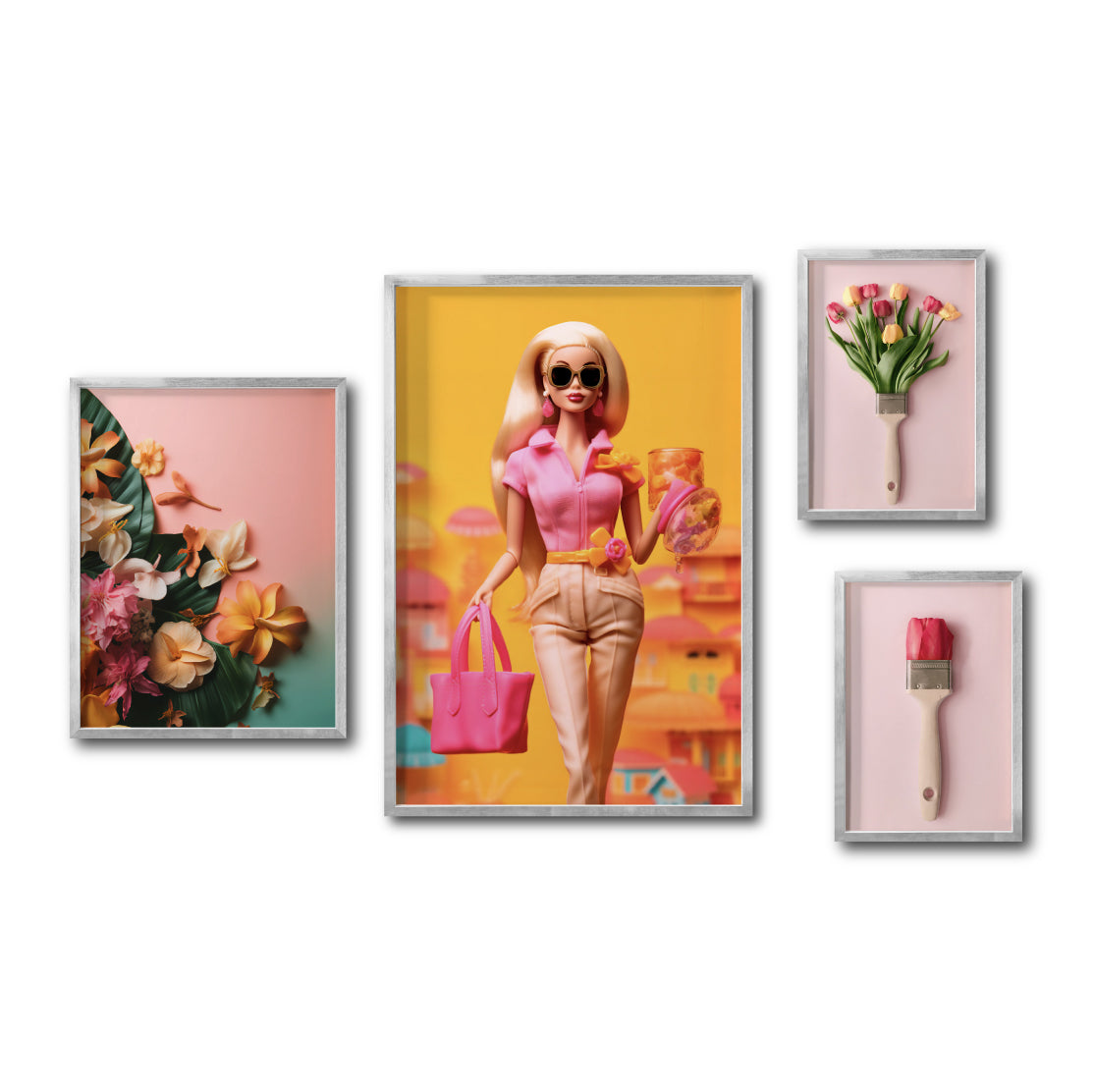 Set Cuadros Decorativos Pink 060 - Barbie Flores