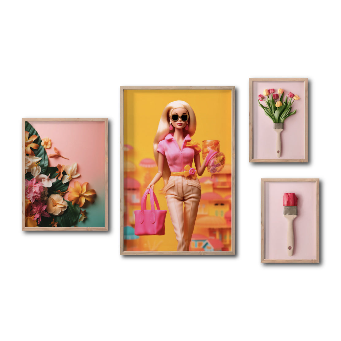 Set Cuadros Decorativos Pink 060 - Barbie Flores