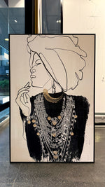 Cargar imagen en el visor de la galería, Set Cuadros Decorativos Abstracto Negro Arena 2 - 213 - Diptico Moderno Estilo Boho Mujeres Afro Arte Lineal En tonos Neutros y un toque de Dorado  Oro
