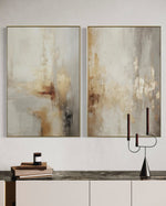 Cargar imagen en el visor de la galería, Set Cuadros Decorativos Abstracto Negro Arena 2 - 280 - Diptico Moderno y Elegante Arte Estilo Boho en Beige y Dorado Oro
