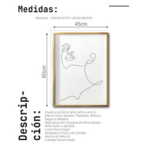 Cuadro Decorativos Abstracto Negro Arena 063 - Silueta Femenina Trazo Línea Continua Minimalista Boho