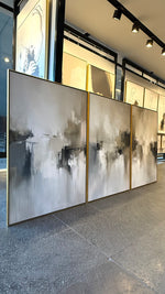 Cargar imagen en el visor de la galería, Set Cuadros Decorativos Abstracto Negro Arena 2 - 201 - Triptico Estilo Nordico Arte Moderno en Tonos Neutros
