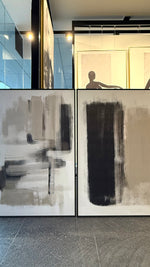 Cargar imagen en el visor de la galería, Set Cuadros Decorativos Abstracto Negro Arena 2 - 204 - Díptico Moderno y Minimalista estilo Nordico En Tonos Neutros Beige, Negro y Blanco
