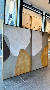 Set 2 Cuadros Decorativos Abstracto Negro Arena 066 - Diptico Moderno y Elegante Arte Estilo Boho en Tonos Neutros
