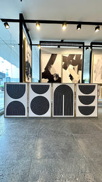Cargar imagen en el visor de la galería, Set Cuadros Decorativos Abstracto Negro Arena 047 - 4piezas Arte Geométrico Estilo Boho Minimalista Cuádruple
