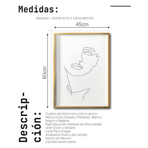 Cuadro Decorativo Abstracto Negro Arena 065 - Silueta Femenina Trazo línea Continua Estilo Minimalista Boho