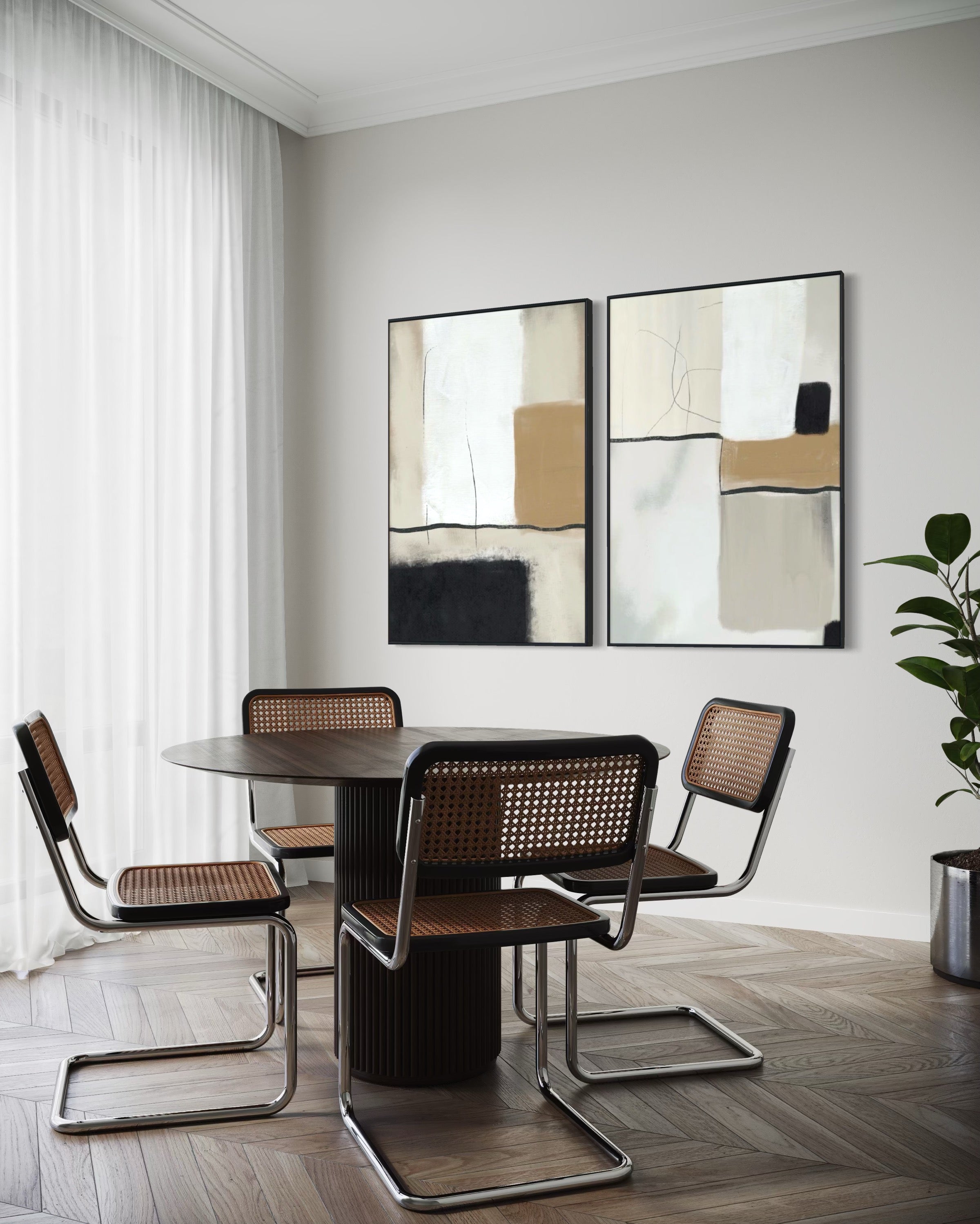 Set Cuadros Decorativos Abstracto Negro Arena 2 - 217 - Diptico Moderno y Elegante Arte Estilo Nordico Tonos Neutros