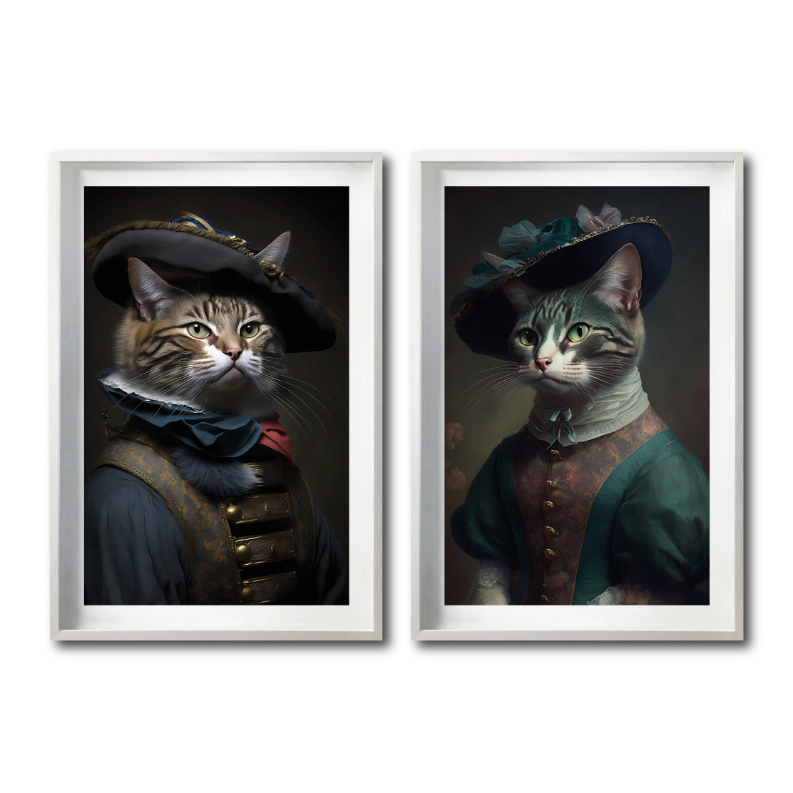 Set Cuadros Decorativos Animales de Época 066 - Pareja Gatos Aristócratas