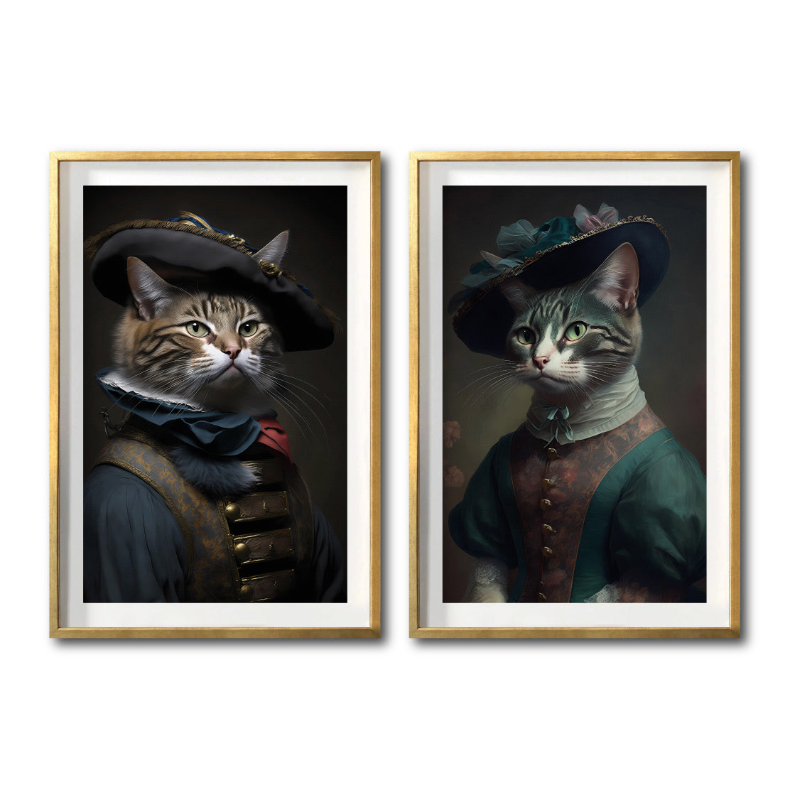 Set Cuadros Decorativos Animales de Época 066 - Pareja Gatos Aristócratas