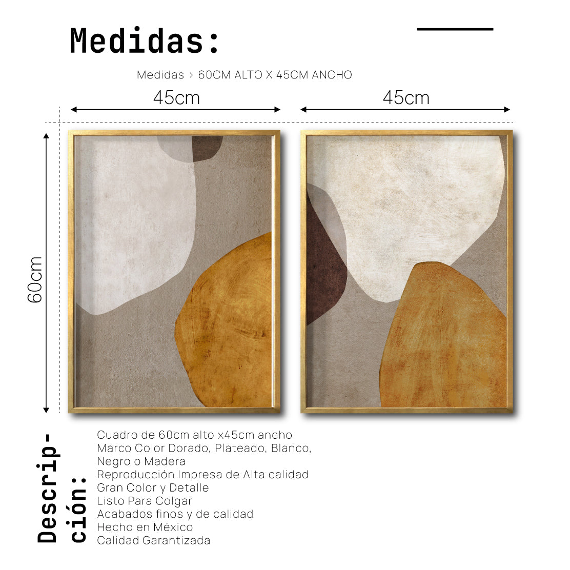 Set Cuadros Decorativos Abstracto Negro Arena 066 - Estilo Boho Para Comedor