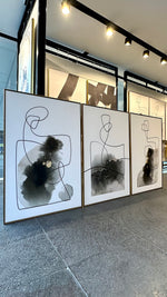 Cargar imagen en el visor de la galería, Set 3 Cuadros Decorativos Abstracto Negro Arena 010 - Trazo Línea Continua Siluetas Femeninas Estilo Boho Minimalista - Triptico
