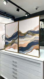 Cargar imagen en el visor de la galería, Set de 2 Cuadros Decorativos Abstract Colors 3-316 - Arte Moderno y Juvenil en tonos Verde, Azul y Beige-Diptico
