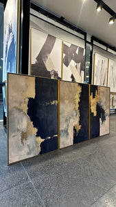 Set de 3 Cuadros Decorativos Abstract Colors 3-312 - Arte Moderno y Elegante en tono Azul, Beige y Dorado-Triptico