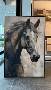 Cuadro Decorativo Abstracto Negro Arena 2 - 207 Caballo Estilo Nordico Arte Moderno en Tonos Neutros, Beige, Terracota, Negro y Gris