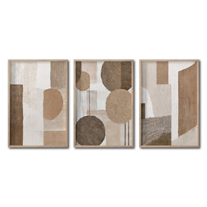 Set de 3 Cuadros Decorativos Abstracto Negro Arena 067 - Estilo Boho en tonos Tierra, Beige y Marron