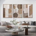 Cargar imagen en el visor de la galería, Set de 3 Cuadros Decorativos Abstracto Negro Arena 067 - Estilo Boho en tonos Tierra, Beige y Marron
