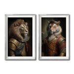 Cargar imagen en el visor de la galería, Set Cuadros Decorativos Animales de Epoca 068 - Reyes León y Tigre con Corona
