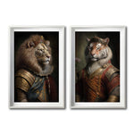 Cargar imagen en el visor de la galería, Set Cuadros Decorativos Animales de Epoca 068 - Reyes León y Tigre con Corona
