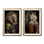 Cargar imagen en el visor de la galería, Set Cuadros Decorativos Animales de Epoca 068 - Reyes León y Tigre con Corona
