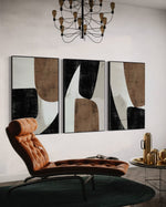 Cargar imagen en el visor de la galería, Set Cuadros Decorativos Abstracto Negro Arena 2-208 - Triptico Minimalista Estilo Nordico Arte Moderno y Elegante en Tonos Neutros
