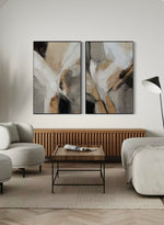 Cargar imagen en el visor de la galería, Set Cuadros Decorativos Abstracto Negro Arena 2 - 206 - Diptico Modernos Arte Minimalista estilo Boho en Tonos Neutros Cálidos
