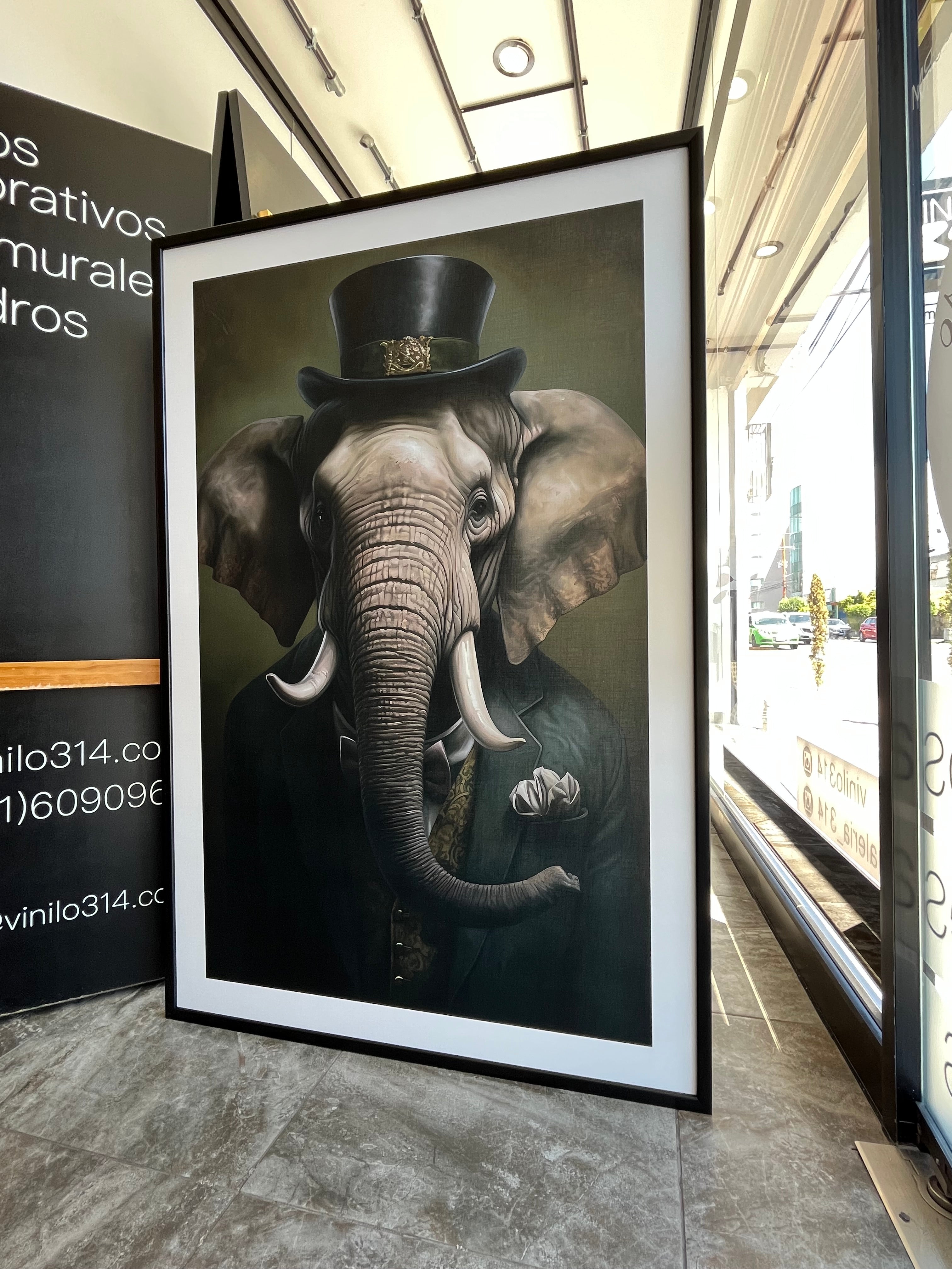 Cuadro Decorativo Animales Época 002 - Caballero Elefante con Sombrero