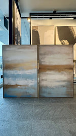Cargar imagen en el visor de la galería, Set de 2 Cuadros Decorativos Abstract Colors 3-311 - Arte Moderno y Elegante en tonos Azul y Dorado-Diptico
