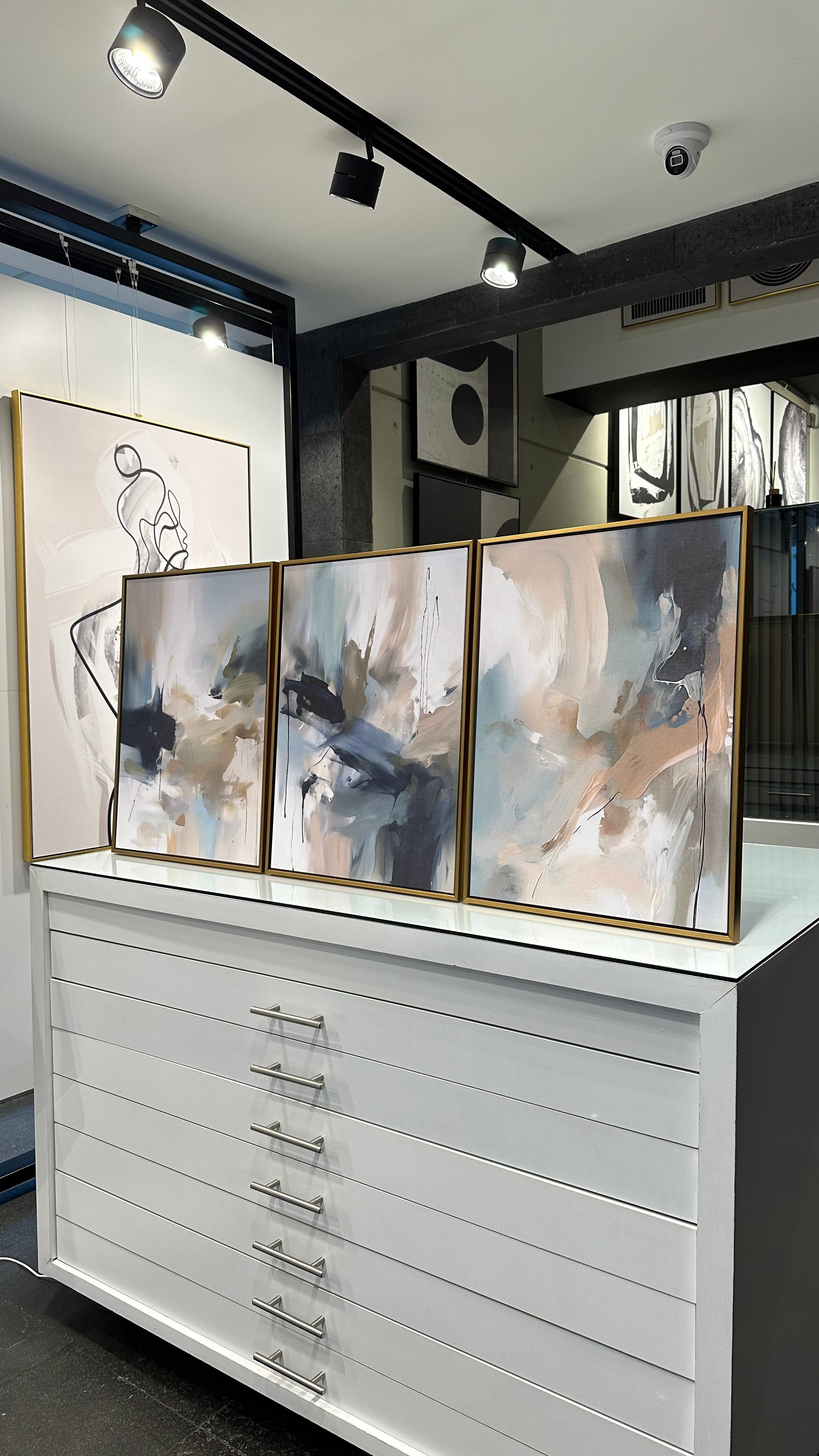 Set de 3 Cuadros Decorativos Abstract Colors 3 - 303 - Arte Contemporáneo en Tonos Azul, Aqua, Beige y Terracota-Triptico