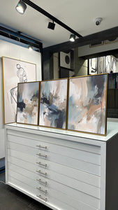 Set de 3 Cuadros Decorativos Abstract Colors 3 - 303 - Arte Contemporáneo en Tonos Azul, Aqua, Beige y Terracota-Triptico