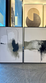 Cargar imagen en el visor de la galería, Set 2 Cuadros Decorativos Abstracto Negro Arena 072 - Diptico Moderno y Elegante Arte Minimalista Estilo Nordico en Blanco, Negro, Beige y Verde
