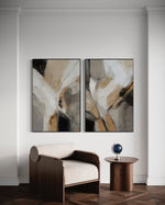 Cargar imagen en el visor de la galería, Set Cuadros Decorativos Abstracto Negro Arena 2 - 206 - Diptico Modernos Arte Minimalista estilo Boho en Tonos Neutros Cálidos

