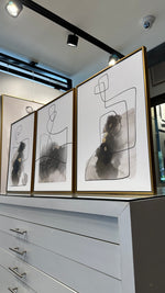 Cargar imagen en el visor de la galería, Set 3 Cuadros Decorativos Abstracto Negro Arena 010 - Trazo Línea Continua Siluetas Femeninas Estilo Boho Minimalista - Triptico
