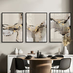 Cargar imagen en el visor de la galería, Set 3 Cuadros Decorativos Abstracto Negro Arena 076 abc - Triptico Moderno y Elegante Estilo Nordico en Negro, Beige y Dorado Oro
