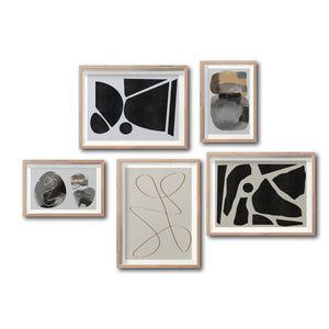 Set 5 Cuadros Decorativos Abstracto Negro Arena 071 - Para Credenza