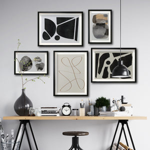 Set 5 Cuadros Decorativos Abstracto Negro Arena 071 - Para Credenza