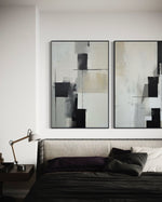 Cargar imagen en el visor de la galería, Set Cuadros Decorativos Abstracto Negro Arena 2 - 227 - Diptico Moderno y Minimalista Arte Estilo Nordico en Negro, Beige y Gris Tonos Neutros

