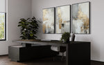 Cargar imagen en el visor de la galería, Set Cuadros Decorativos Abstracto Negro Arena 2-271 -Triptico  Moderno y Elegante en Tonos Negro, Gris, Beige y Dorado Oro
