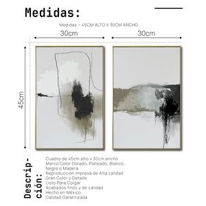 Set 2 Cuadros Decorativos Abstracto Negro Arena 072 ac - Para Credenza