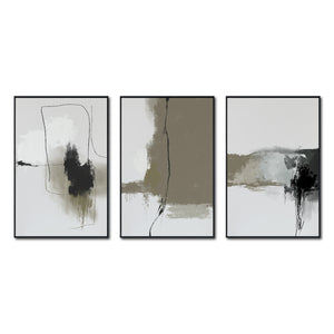 Set de 3 Cuadros Decorativos Abstracto Negro Arena 072 abc