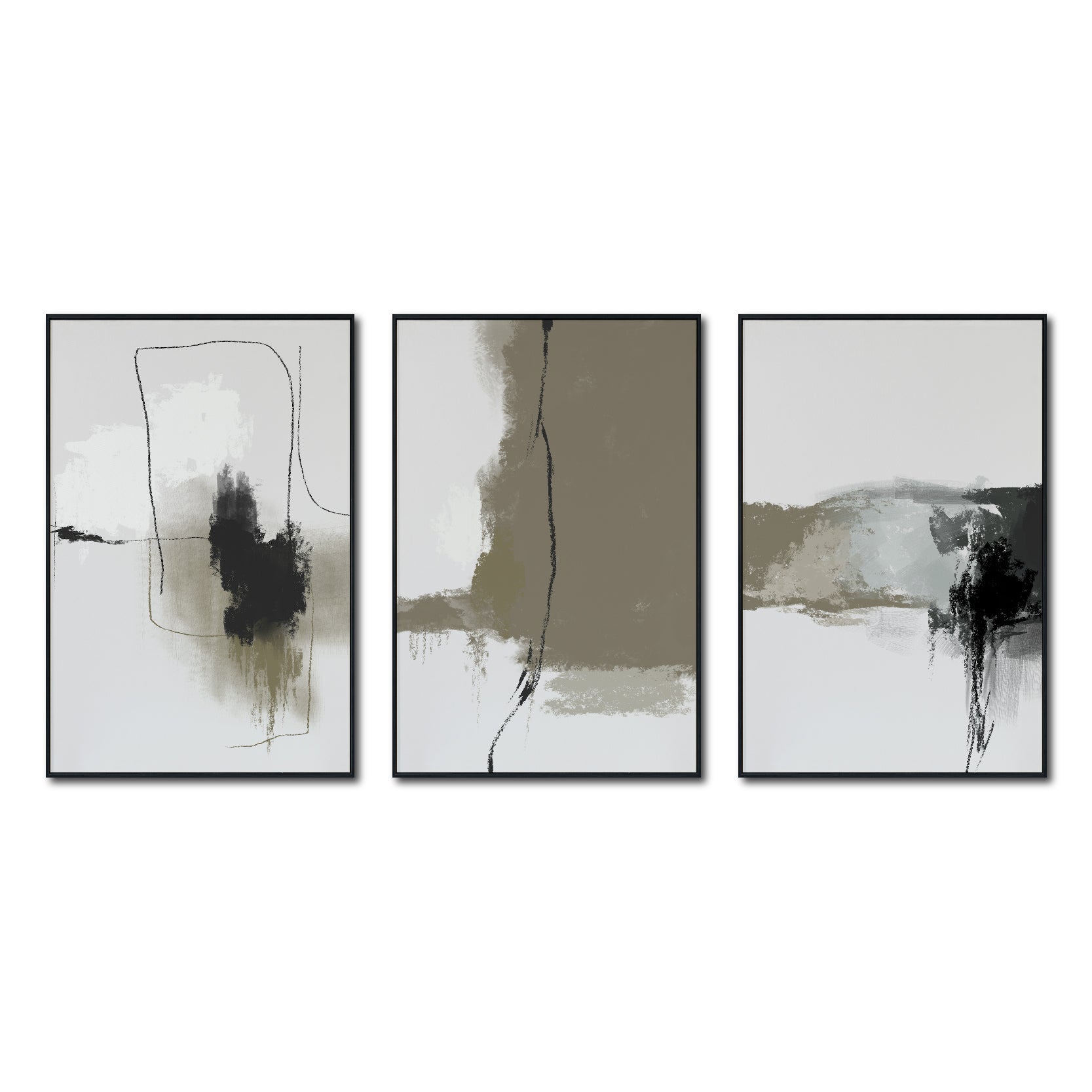 Set de 3 Cuadros Decorativos Abstracto Negro Arena 072 abc - Para Credenza