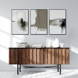 Set de 3 Cuadros Decorativos Abstracto Negro Arena 072 abc - Para Credenza