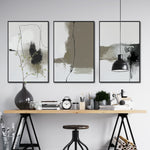 Cargar imagen en el visor de la galería, Set de 3 Cuadros Decorativos Abstracto Negro Arena 072 abc - Para Credenza
