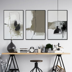 Set de 3 Cuadros Decorativos Abstracto Negro Arena 072 abc - Para Credenza