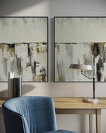 Cargar imagen en el visor de la galería, Set Cuadros Decorativos Abstracto Negro Arena 2 - 203 - Diptico Moderno y Minimalista Estilo Nordico en Tonos Neutros y un toque de Dorado Oro
