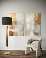 Cargar imagen en el visor de la galería, Set Cuadros Decorativos Abstracto Negro Arena 2 - 282 - Diptico Moderno y Elegante Arte Estilo Boho en Beige y Dorado Oro

