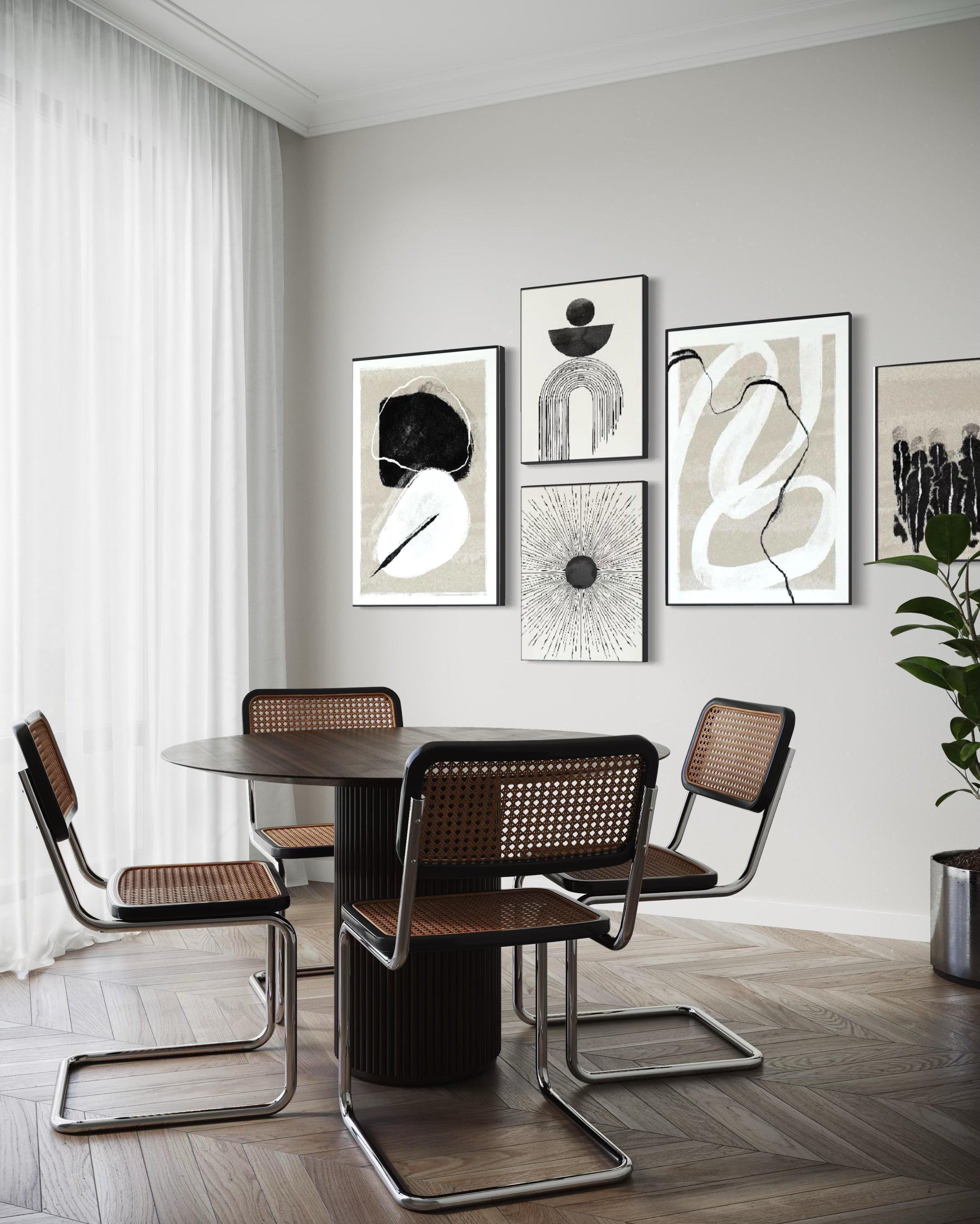 Set Cuadros Decorativos Abstracto Negro Arena 2 - 226A - 5piezas Arte Moderno Estilo Nordico Boho Tonos Neutros