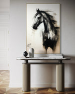 Cargar imagen en el visor de la galería, Cuadro Decorativo Abstracto Negro Arena 2- 258 -Boceto de Caballo Negro Arte Moderno en Tonos Neutros
